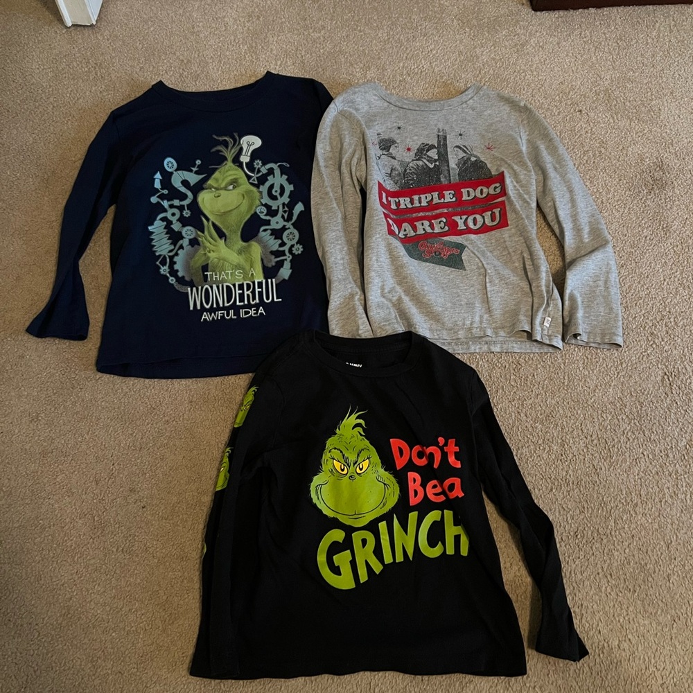 Grinch Kids Long Sleeve Shirts - Black, Gray, and Navy